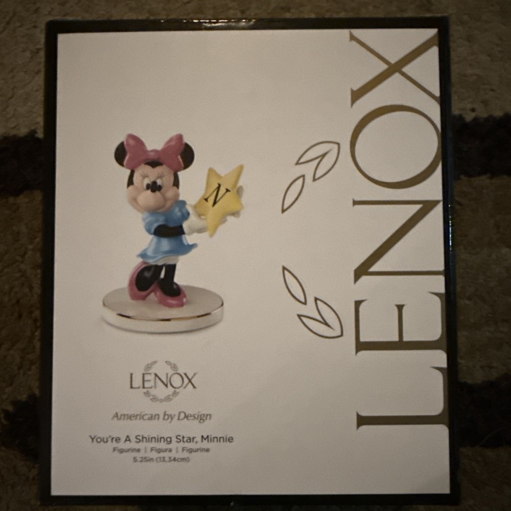 LENOX DISNEY "You're A Shining Star, Minnie" Letter N Monogram 5.5" Figurine NEW